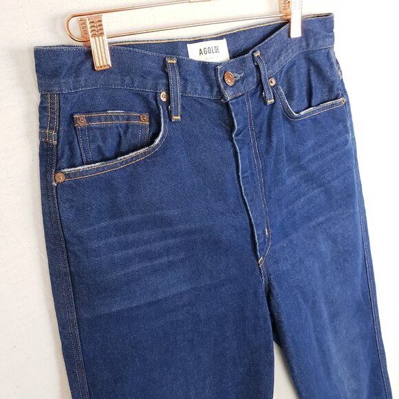 AGOLDE Jeans Pinch Waist High Rise Kick Flare Dark Wash Blue Denim size 28 - Picture 6 of 14